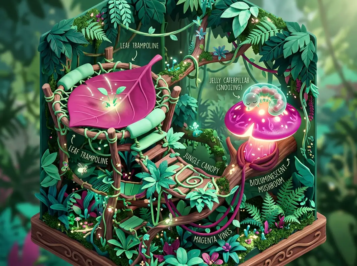 Floating glowing platforms in the jungle